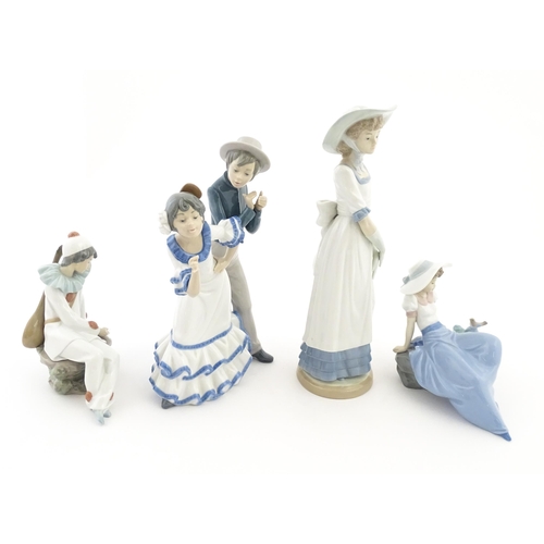 74 - Four Nao figures comprising Listening to the Bird, Louise with Summer Hat, Flamenco Dancers, and Lov... 