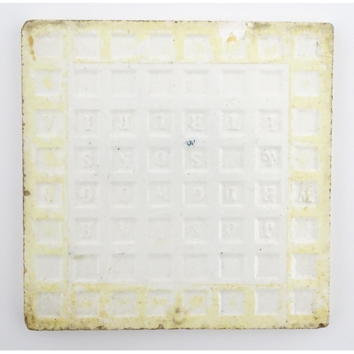 80 - A Minton black and white tile decorated in the Elfin pattern. Together with two Wedgwood calendar ti... 