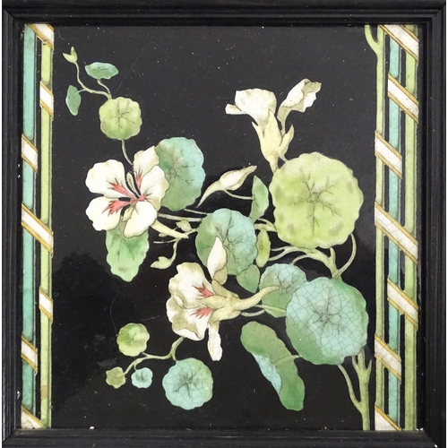 81 - Five assorted floral and foliate tiles to include a Minton tile decorated with Nasturtiums, an Art N... 