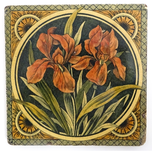 81 - Five assorted floral and foliate tiles to include a Minton tile decorated with Nasturtiums, an Art N... 