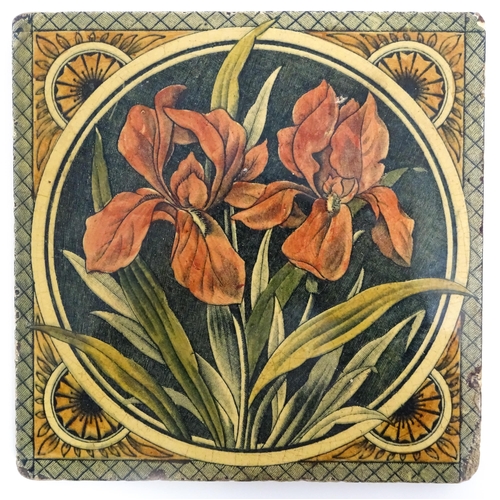 81 - Five assorted floral and foliate tiles to include a Minton tile decorated with Nasturtiums, an Art N... 