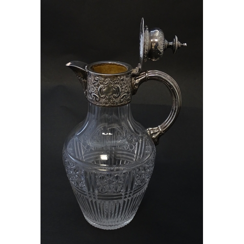 183 - A Victorian cut glass claret jug with silver mounts hallmarked Birmingham 1894 maker J Sherwood & So... 