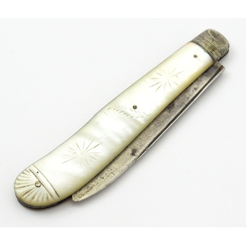 317 - A mother of pearl handled folding fruit knife with silver blade hallmarked Sheffield 1844 maker Geor... 