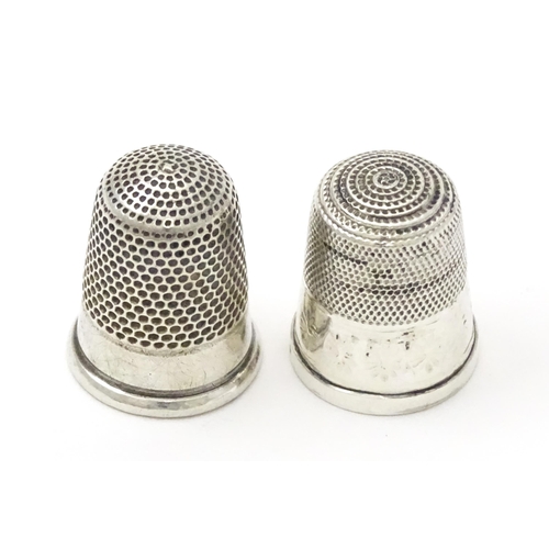 326 - Two silver thimbles, one hallmarked Chester 1916, maker Charles Horner Ltd. The other hallmarked She... 