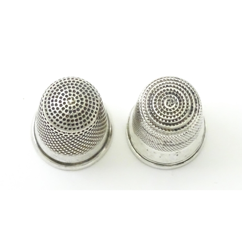 326 - Two silver thimbles, one hallmarked Chester 1916, maker Charles Horner Ltd. The other hallmarked She... 