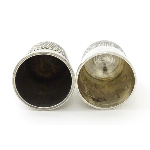 326 - Two silver thimbles, one hallmarked Chester 1916, maker Charles Horner Ltd. The other hallmarked She... 