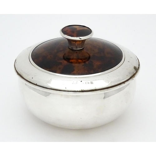 395 - A silver plate powder bowl with silver rim, and silver and faux tortoiseshell lid, rim hallmarked Bi... 