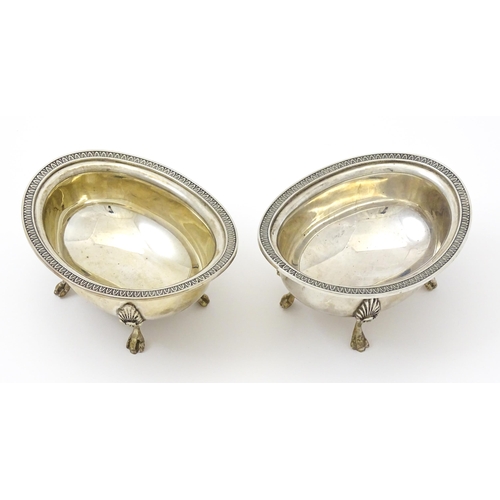 417 - A pair of Continental .800 silver table salts of oval form. Approx. 4 1/2