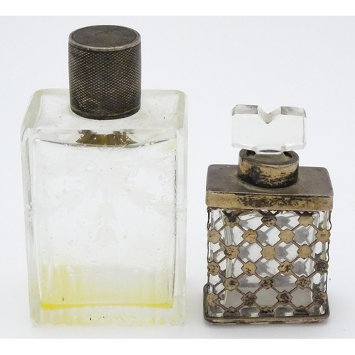 403 - A glass scent bottle with silver mounts and overlay, hallmarked Birmingham 1912, maker G. E. Walton ... 