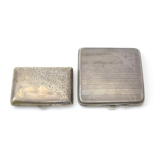 343 - Two silver cigarette cases, One an Art Deco example with engine turned decoration hallmarked Birming... 