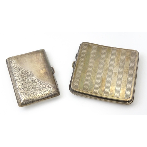 343 - Two silver cigarette cases, One an Art Deco example with engine turned decoration hallmarked Birming... 