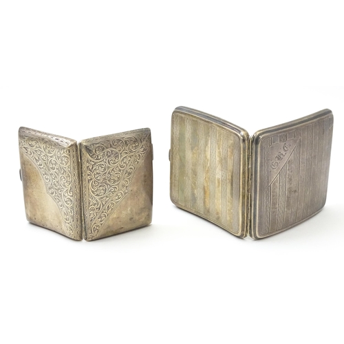 343 - Two silver cigarette cases, One an Art Deco example with engine turned decoration hallmarked Birming... 