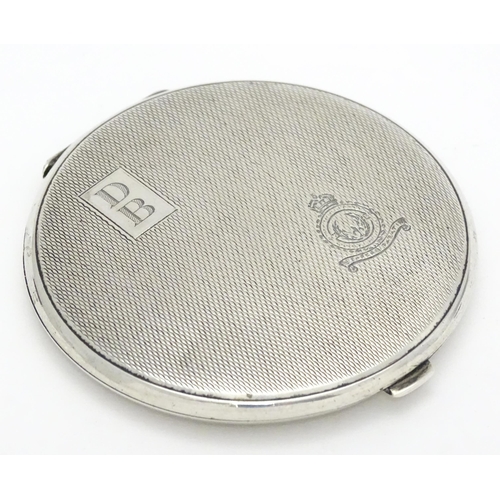 285 - An Art Deco silver compact with engine turned decoration bearing military insignia to lid for RAF 61... 