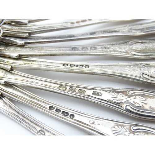 366 - A matched set of nine George III and later silver teaspoons. Six hallmarked London 1813 maker GS. To... 