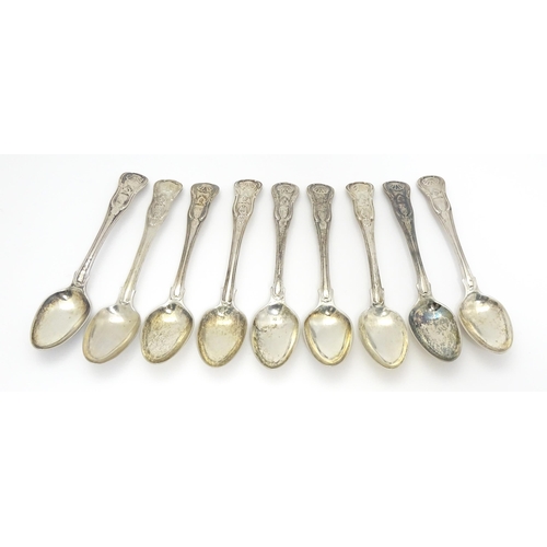 366 - A matched set of nine George III and later silver teaspoons. Six hallmarked London 1813 maker GS. To... 