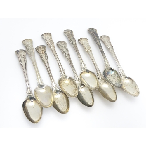 366 - A matched set of nine George III and later silver teaspoons. Six hallmarked London 1813 maker GS. To... 