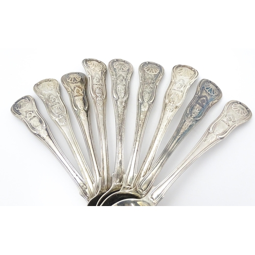 366 - A matched set of nine George III and later silver teaspoons. Six hallmarked London 1813 maker GS. To... 