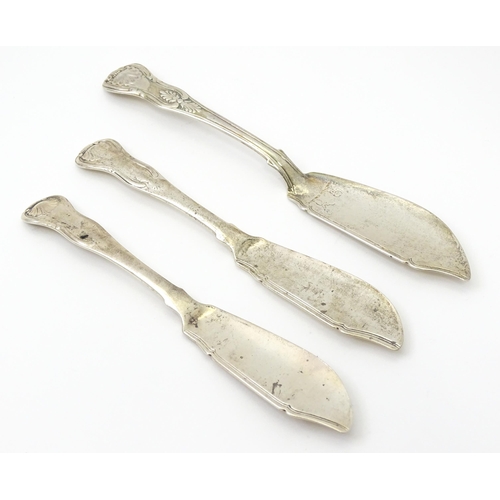 373 - Two Scottish silver fish / butter knives hallmarked Edinburgh 1815 & 1819, maker James McKay. Togeth... 