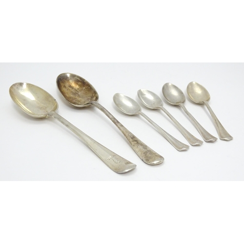 377 - A matched set of four silver teaspoons, three hallmarked Sheffield 1928, and one hallmarked Sheffiel... 