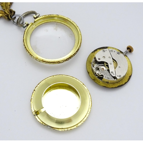 799 - An Ingersoll fob watch with floral decoration to case and with a gilt metal hanger. The watch 1 1/4