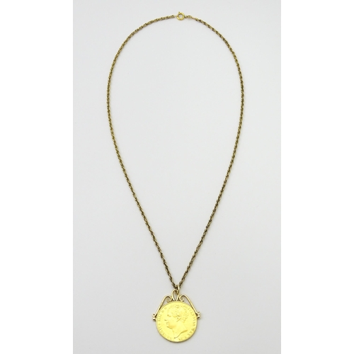 827 - Coin : An 1823 George IV double sovereign mounted as a pendant with 18ct gold hanger mount (Approx. ... 