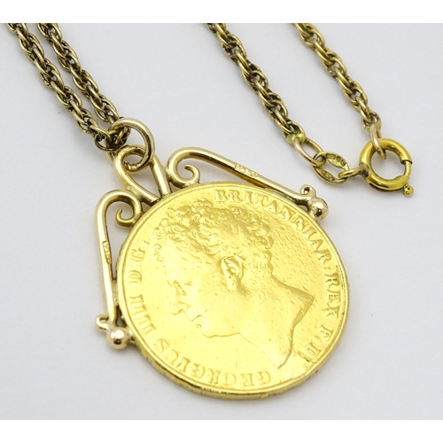 827 - Coin : An 1823 George IV double sovereign mounted as a pendant with 18ct gold hanger mount (Approx. ... 