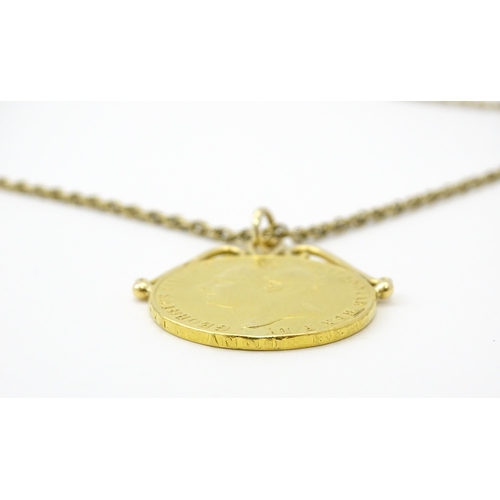 827 - Coin : An 1823 George IV double sovereign mounted as a pendant with 18ct gold hanger mount (Approx. ... 