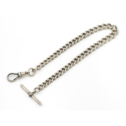 793 - A silver Albert watch chain set with T-bar, Approx. 14 1/2