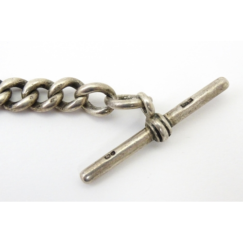 793 - A silver Albert watch chain set with T-bar, Approx. 14 1/2