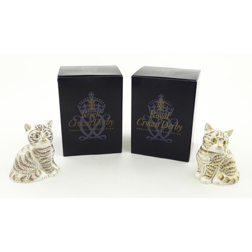 111 - Two Royal Crown Derby paperweights modelled as seated cats, Thomas, and Tabitha. Marked under, limit... 