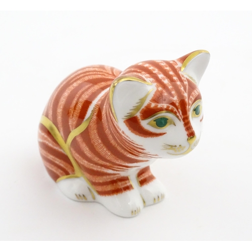 112 - Two Royal Crown Derby paperweights modelled as cats, one titled Misty. Marked under. Boxed. Seated c... 