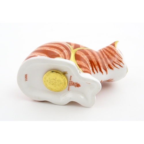 112 - Two Royal Crown Derby paperweights modelled as cats, one titled Misty. Marked under. Boxed. Seated c... 