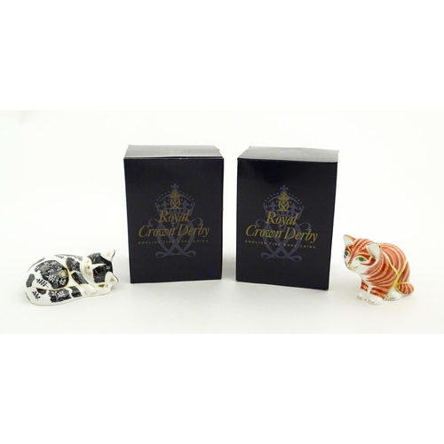 112 - Two Royal Crown Derby paperweights modelled as cats, one titled Misty. Marked under. Boxed. Seated c... 