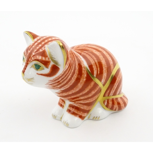 112 - Two Royal Crown Derby paperweights modelled as cats, one titled Misty. Marked under. Boxed. Seated c... 