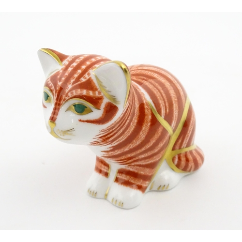 112 - Two Royal Crown Derby paperweights modelled as cats, one titled Misty. Marked under. Boxed. Seated c... 