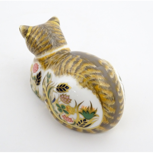 115 - Two Royal Crown Derby paperweights modelled as cats, one titled Cottage Garden Cat. Marked under. Bo... 