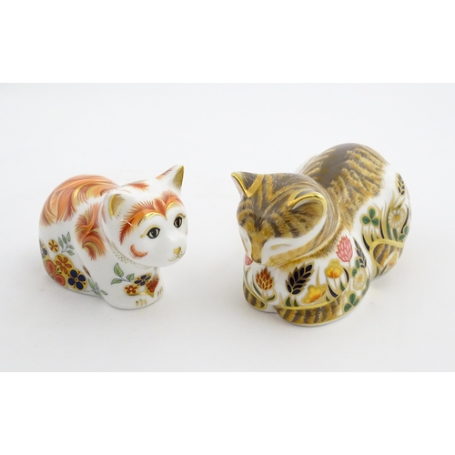 115 - Two Royal Crown Derby paperweights modelled as cats, one titled Cottage Garden Cat. Marked under. Bo... 