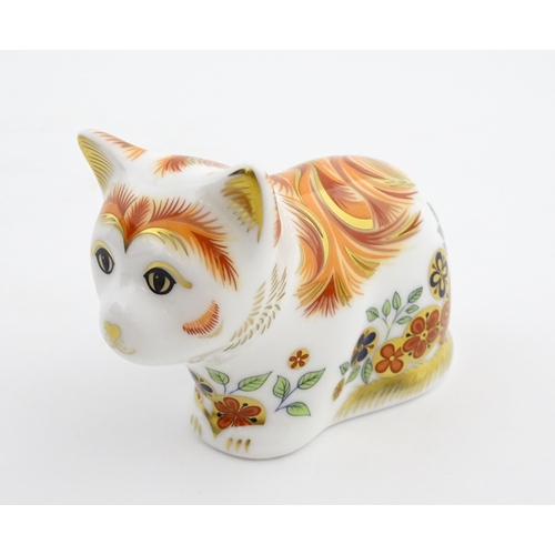 115 - Two Royal Crown Derby paperweights modelled as cats, one titled Cottage Garden Cat. Marked under. Bo... 