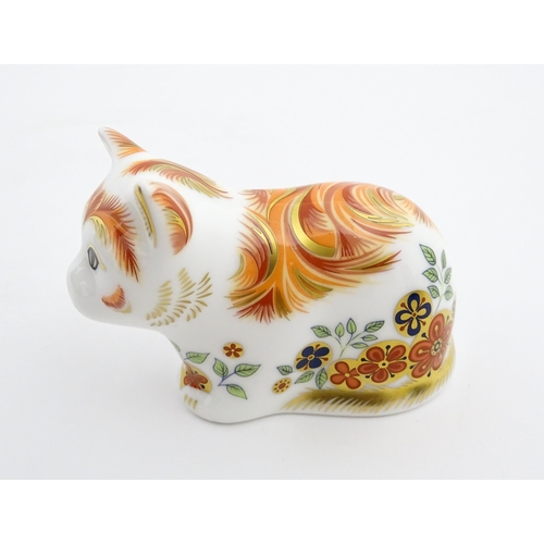 115 - Two Royal Crown Derby paperweights modelled as cats, one titled Cottage Garden Cat. Marked under. Bo... 