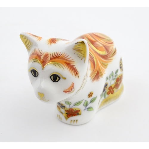 115 - Two Royal Crown Derby paperweights modelled as cats, one titled Cottage Garden Cat. Marked under. Bo... 