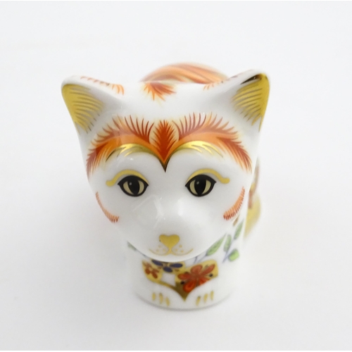 115 - Two Royal Crown Derby paperweights modelled as cats, one titled Cottage Garden Cat. Marked under. Bo... 