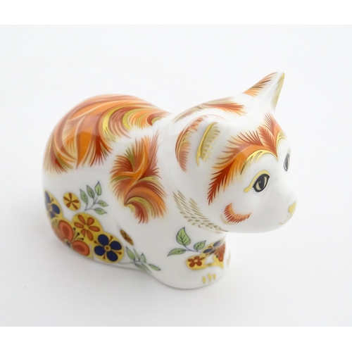 115 - Two Royal Crown Derby paperweights modelled as cats, one titled Cottage Garden Cat. Marked under. Bo... 