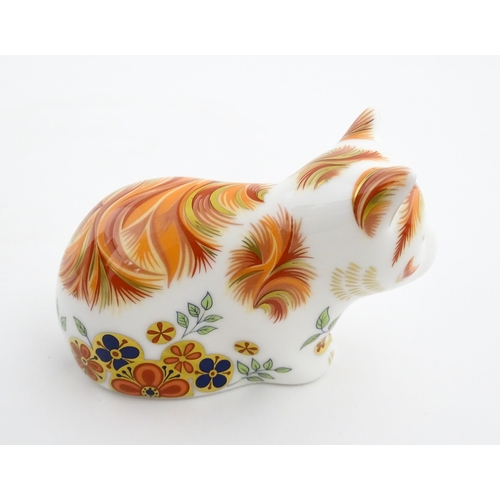 115 - Two Royal Crown Derby paperweights modelled as cats, one titled Cottage Garden Cat. Marked under. Bo... 