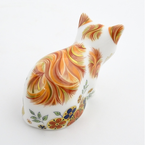 115 - Two Royal Crown Derby paperweights modelled as cats, one titled Cottage Garden Cat. Marked under. Bo... 