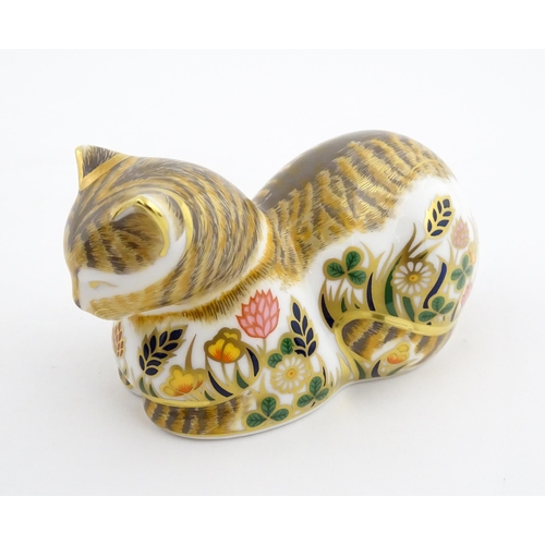 115 - Two Royal Crown Derby paperweights modelled as cats, one titled Cottage Garden Cat. Marked under. Bo... 