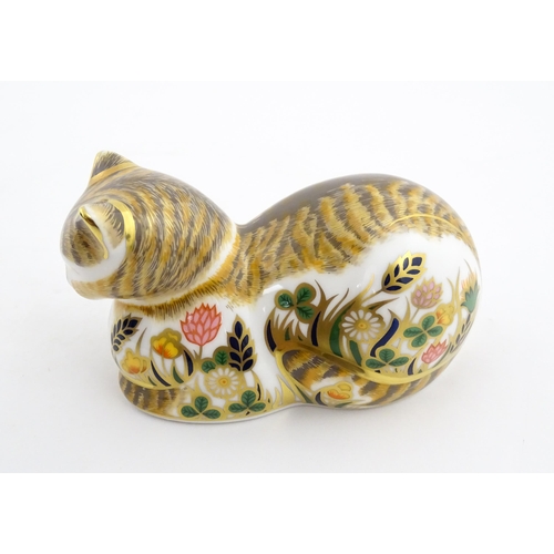 115 - Two Royal Crown Derby paperweights modelled as cats, one titled Cottage Garden Cat. Marked under. Bo... 