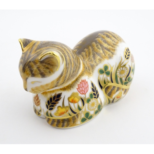 115 - Two Royal Crown Derby paperweights modelled as cats, one titled Cottage Garden Cat. Marked under. Bo... 