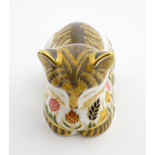 115 - Two Royal Crown Derby paperweights modelled as cats, one titled Cottage Garden Cat. Marked under. Bo... 