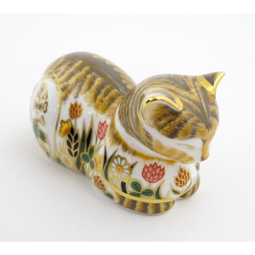 115 - Two Royal Crown Derby paperweights modelled as cats, one titled Cottage Garden Cat. Marked under. Bo... 