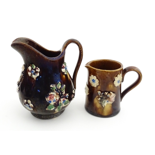 155 - Four items of 19thC Measham bargeware to include a jug floral and foliate detail and the motto A Pre... 